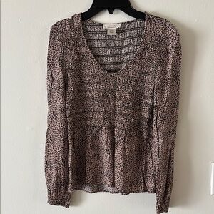 Urban Romantics Black and Brown Smocked Cheetah Print Top